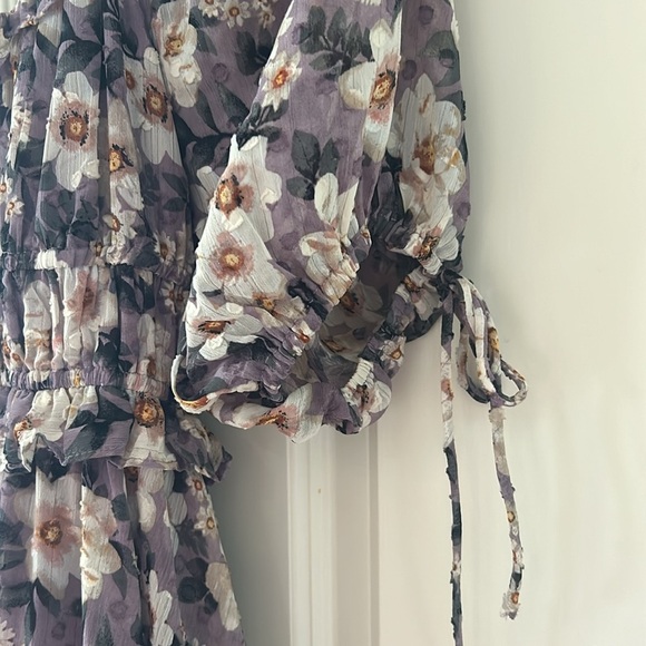 🎀ANTHROPOLOGIE X EN SAISON purple floral peasant sleeve ruffle boho dress small - Picture 12 of 13